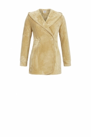Fleece kamerjas met knopen COGNAC