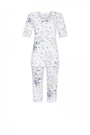 Pyjama gebloemd met knoopjes WIT