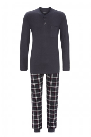 Pyjama met knoopjes geruit GRIJS