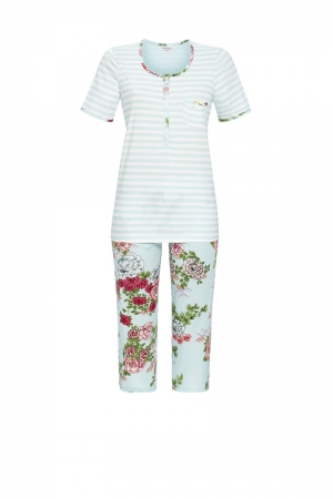 Pyjama met knoopjes en capribr LICHTBLAUW