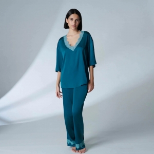 Satin Secrets lange broek CYAAN BLAUW