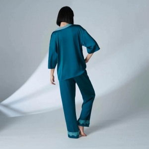 Satin Secrets lange broek CYAAN BLAUW
