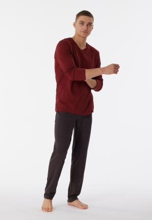 Pyjama lang interlock V-hals g TERRACOTTA
