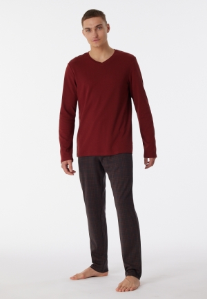 Pyjama lang interlock V-hals g TERRACOTTA