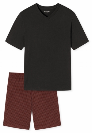 Pyjama kort V-hals pied-de-pou ANTHRACITE
