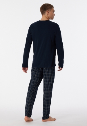 Pyjama met V-hals geruit inter DONKERBLAUW