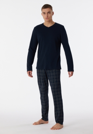 Pyjama met V-hals geruit inter DONKERBLAUW