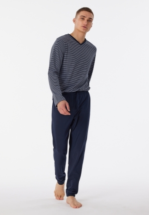 Pyjama met V-hals biologisch k DONKERBLAUW