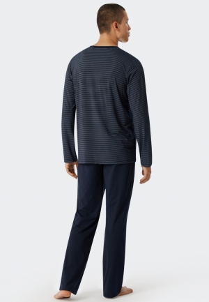 Pyjama lang met V-hals, Long L BLAUW