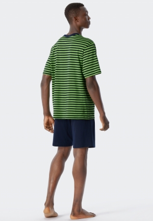 Pyjama kort met V-hals, gestre BLAUW