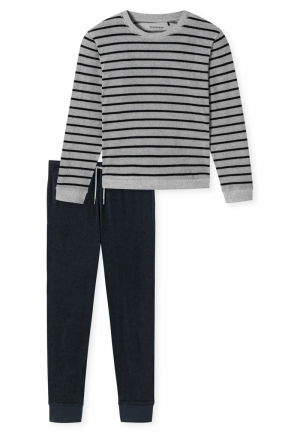 Pyjama badstof gestreept BLAUW
