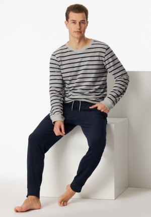 Pyjama badstof gestreept BLAUW