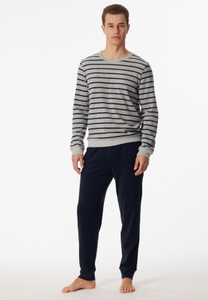 Pyjama badstof gestreept BLAUW