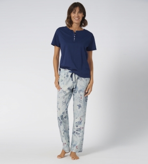 Pyjama met bloemenprint BLAUW