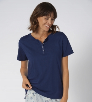 Pyjama met bloemenprint BLAUW