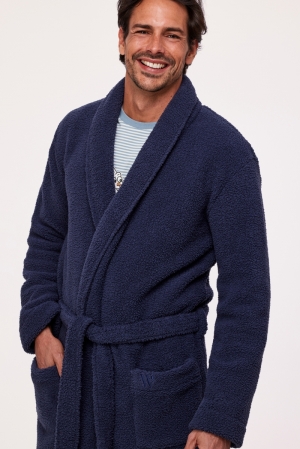 Woody heren kamerjas fleece BLAUW