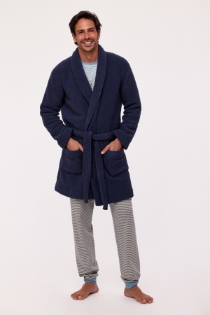Woody heren kamerjas fleece BLAUW