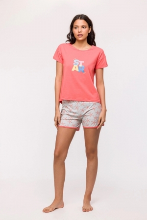 Pyjama met short zeesterren KORAALROOD