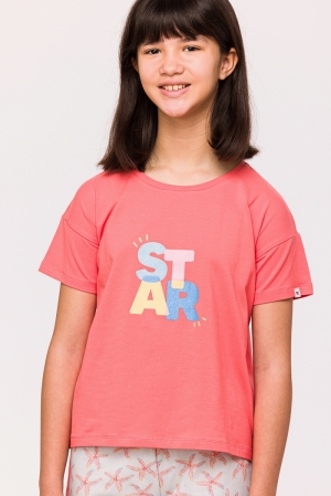 Pyjama met short zeesterren KORAALROOD