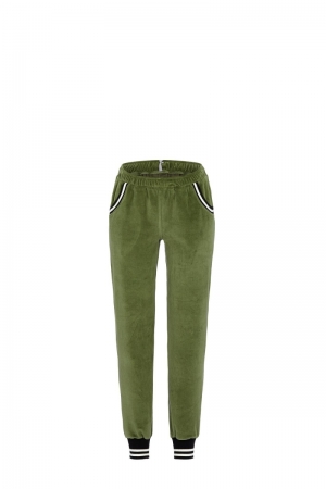 Lange broek in velours OLIJFGROEN