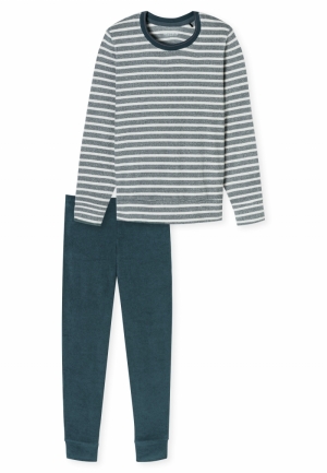 Pyjama gestreept badstof JEANSBLAUW