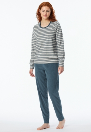 Pyjama gestreept badstof JEANSBLAUW