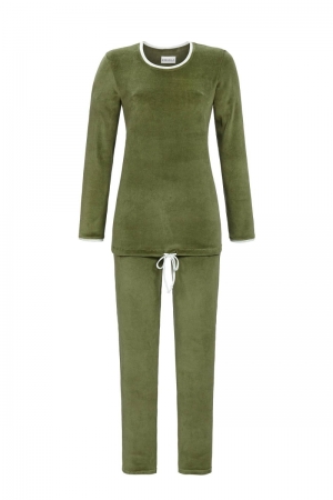 Pyjama uit badstof OLIJFGROEN