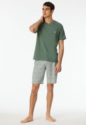 Korte pyjama V-hals, palm KAKI