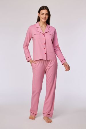 Damespyjama doorknoopshirt ROZE