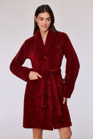 Dames kamerjas fleece DONKERROOD