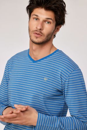 Herenpyjama gestreept BLAUW