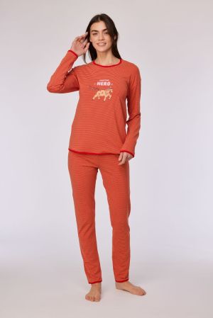 Damespyjama Nighttime Hero ROOD-ORANJE