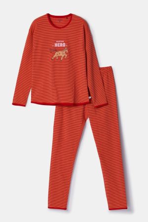 Damespyjama Nighttime Hero ROOD-ORANJE