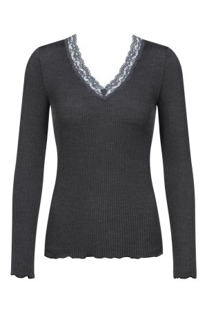 Wool Expressive T-shirt lang THUNDER GREY