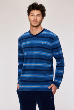Herenpyjama blauwe streep BLAUW