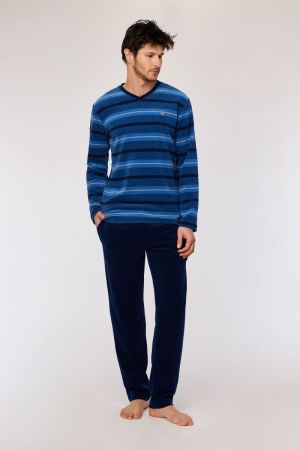 Herenpyjama blauwe streep BLAUW