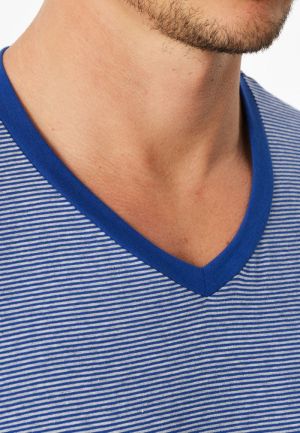 Korte pyjama V-hals streepjes ROYAL BLUE