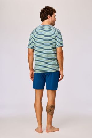 Herenpyjama V-hals, gestreept BLAUW
