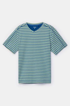 Herenpyjama V-hals, gestreept BLAUW